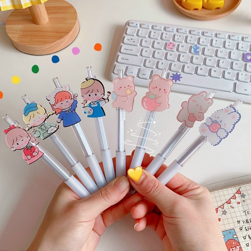 Bút Bi Dễ Thương ⚡️SIÊU KUTE⚡️ Bút Bi Hình Cô Gái Gel Mực Đen 0.5mm