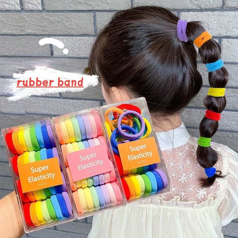Set 32 Dây Thun Cột Tóc Co Giãn Màu Kẹo Dành Cho Trẻ Em