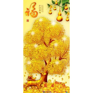 Tranh dán tường 3D cây kim tiền Tranh tài lộc Tranh trang trí tết  kt 80cm x 120cm