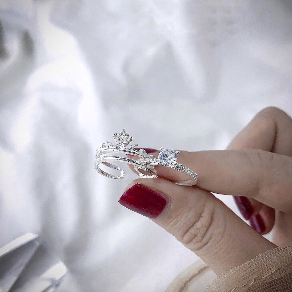 Nhẫn Bạc Ta Cao Cấp CaoBac Silver Vương Miện Ghép Đính Đá Sang Trọng Dành Tặng Riêng Cho Bạn Gái