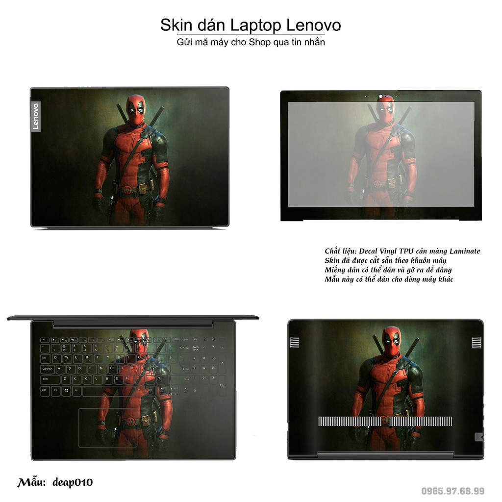 Skin dán Laptop Lenovo in hình Deadpool (inbox mã máy cho Shop)