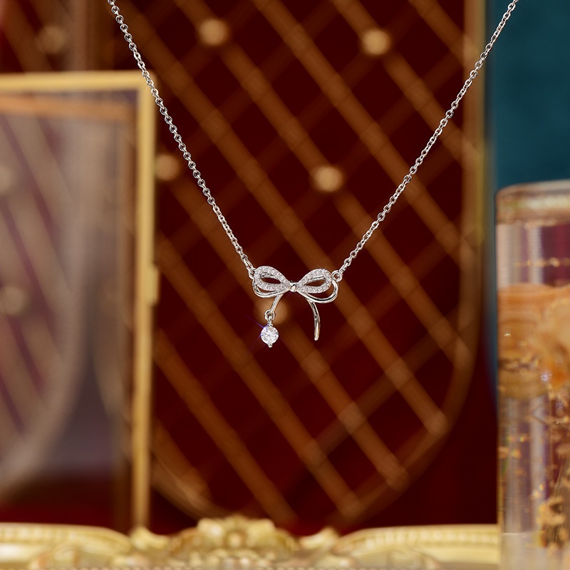 Vòng cổ Mặt Nơ Đính Đá Hình Giọt Nước Phong Cách Hàn Quốc Thời Trang Cho Nữ