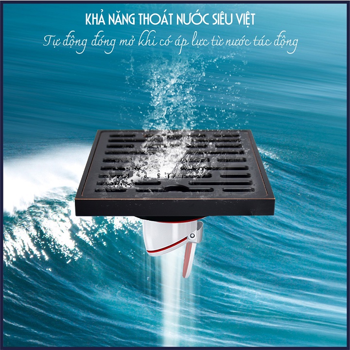 Phễu thoát sàn ngăn mùi hôi thoát nước nhanh đồng mạ đen kích thước 100x100mm HIWIN FD-1408B