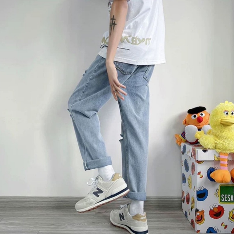 Quần Jeans, Quần jeans baggy rách gối R03 nam ống suông, rộng, hottrend 2021-XX MENS FASHION!