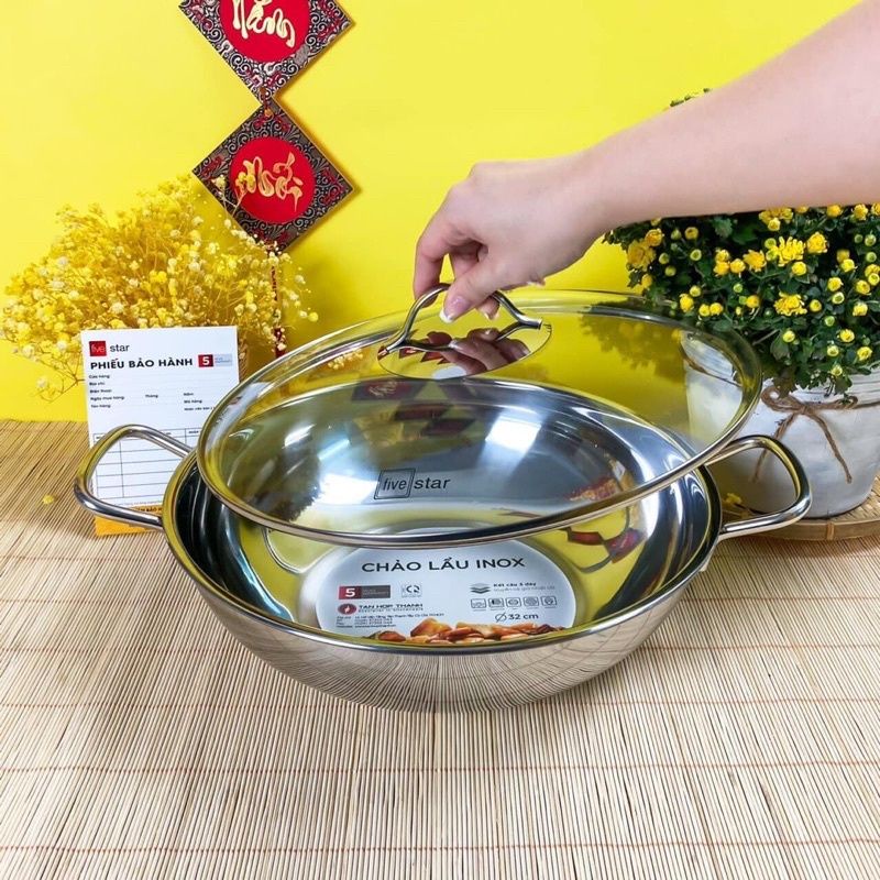 Nồi lẩu kiêm chảo xào fivestar 3 đáy cỡ lớn 32cm Bảo hành 5 năm