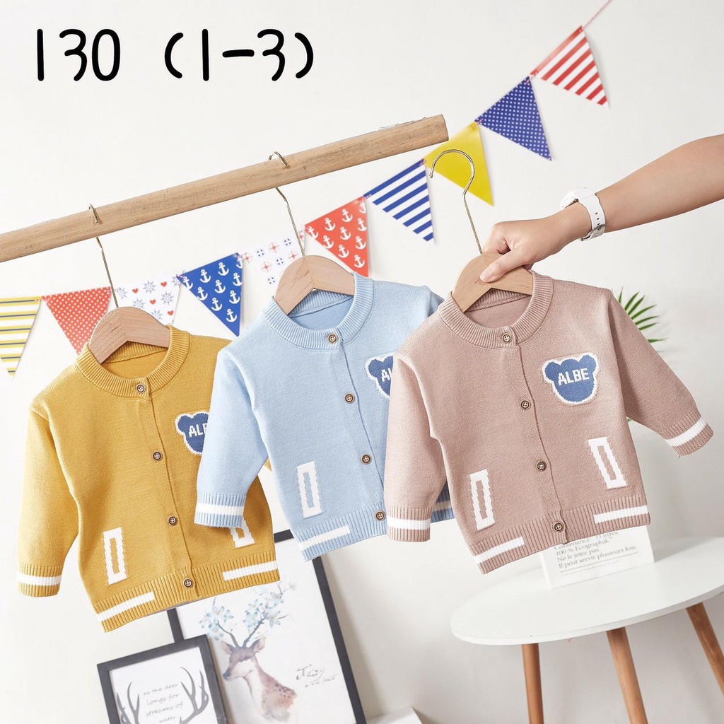 Áo len dài tay cúc giữa cổ tròn cho bé trai mềm mịn 0-3 tuổi áo cổ tròn họa tiết gấu cho bé sơ sinh