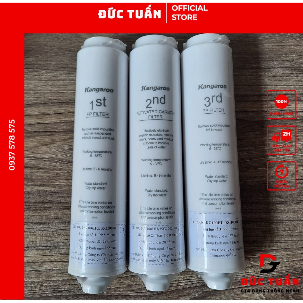 Lõi lọc nước KANGAROO Trọn bộ số 123 - Dành cho máy KG100HU, KG100HU+, KG400HU, KG100MED, KG100EED