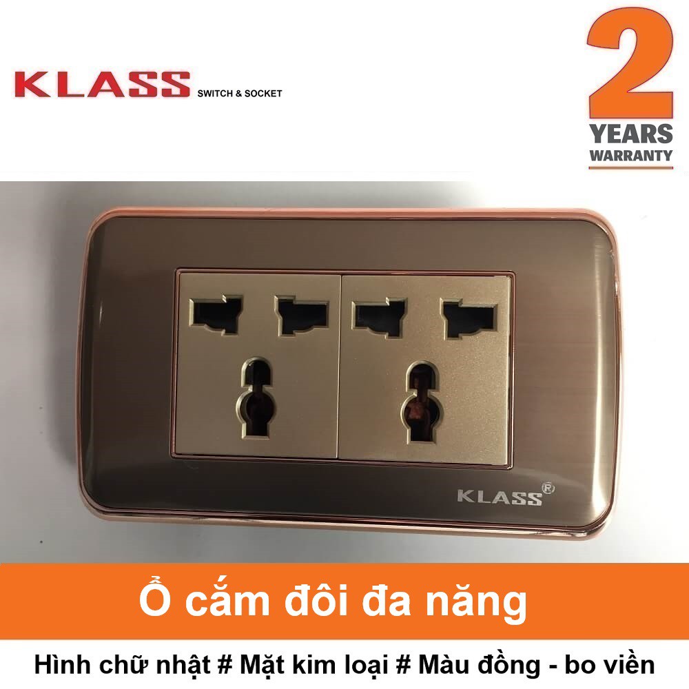 (Công tắc ổ cắm KLASS) Ổ cắm đôi đa năng, hình chữ nhật, màu vàng đồng, KLASS 11KV1 118KV1-030