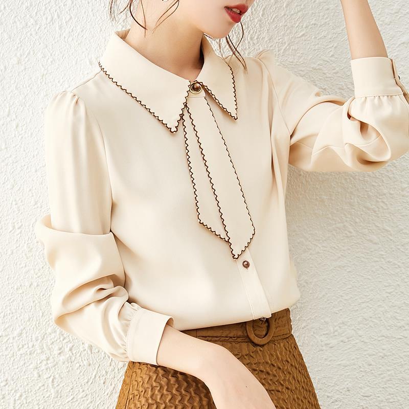 Autumn and Winter new design niche Western style shirt women's long sleeve elegant all-match chiffon shirt base shirt