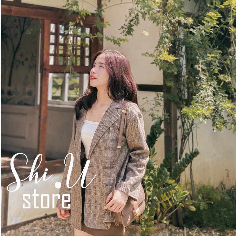 Áo Khoác Nữ Áo Blazer Nữ Chất Dạ Kẻ Ô Dáng Rộng 2 Lớp Dày Dặn Phong Cách Hàn Quốc