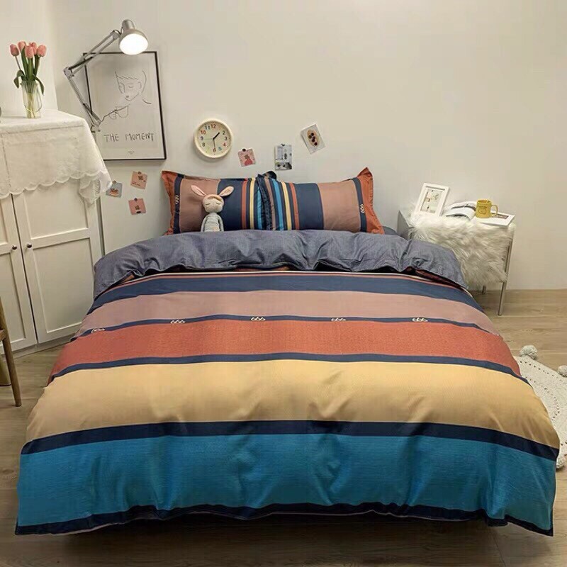 Bộ chăn ga gối ❤️ FREESHIP ❤️ vải cotton poly mẫu 7 sắc cầu vồng hàng nhập khẩu cao cấp bộ 4 món