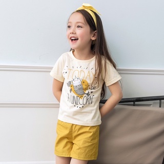 Bộ cotton quần thô đũi Unicorn vàng cho bé gái