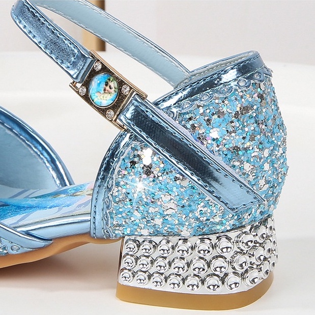 Giày bé gái hình công chúa Elsa có gót đính đá cao cấp, giày hở mũi gót 2.5cm bé 3-12 tuổi bé đi học đi chơi