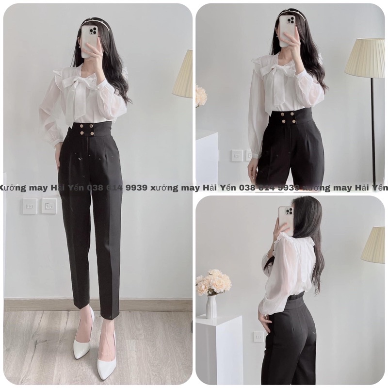 Quân tây nữ lưng cao 4 cúc chất vải vitex Hàn mặc siêu tôn dáng mã 268