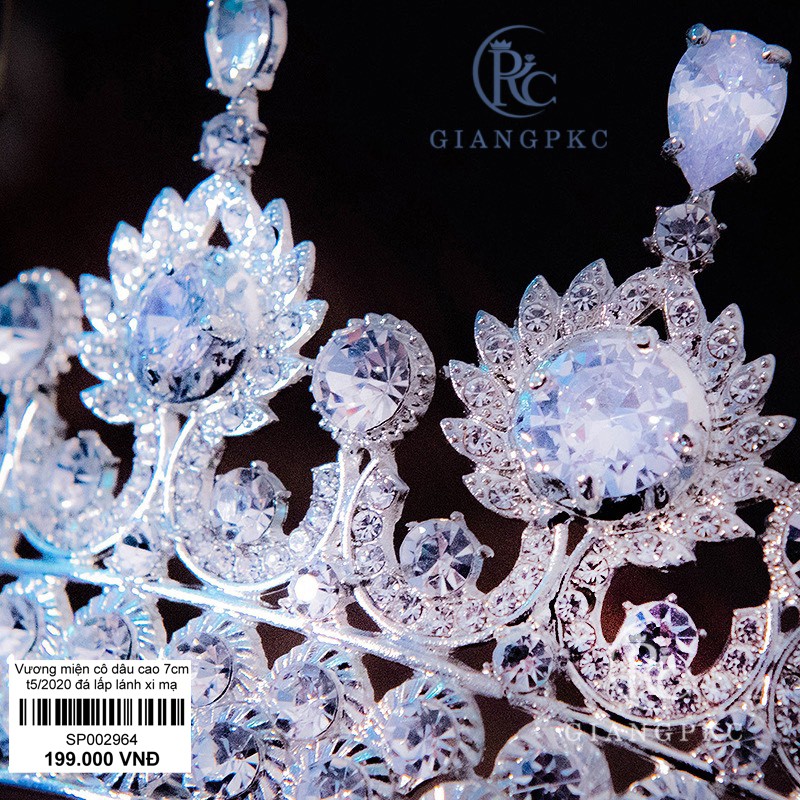 Vương miện cô dâu dáng 7cm chất liệu đá lấp lánh xi mạ không đen Giangpkc Sp002934