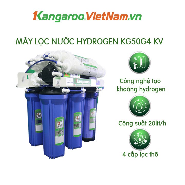 Máy lọc nước Hydrogen Kangaroo KG50G4 - BẢO HÀNH 24 THÁNG - Thiết kế lắp âm tủ bếp - 4 cấp lọc thô, công suất  lọc 20l/h