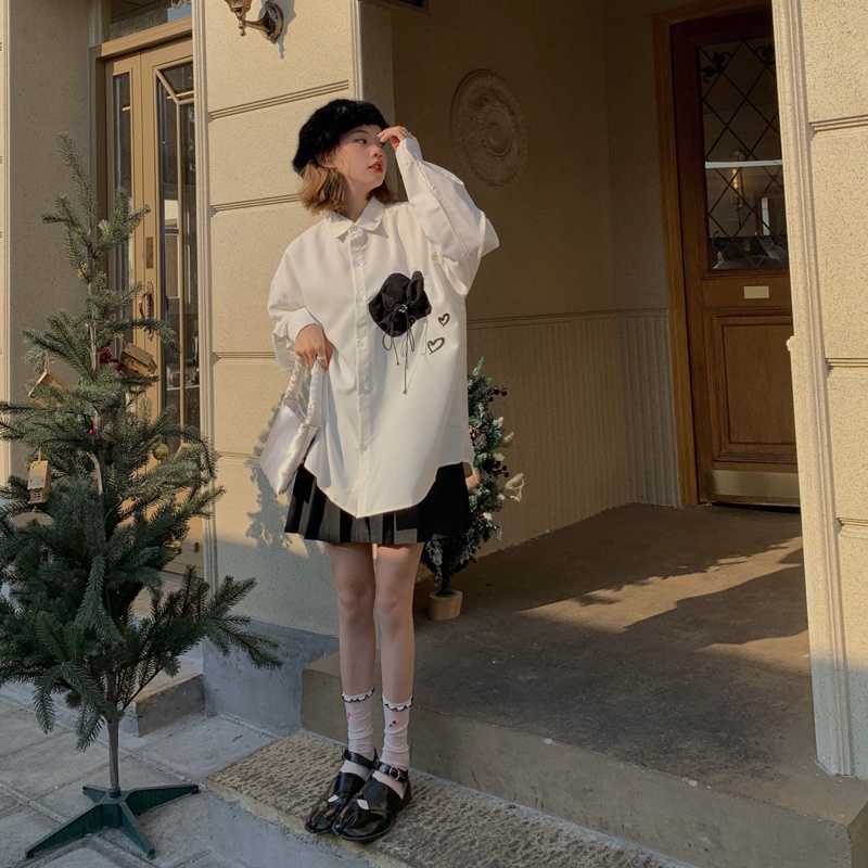 Áo Sơ Mi Trắng Tay Dài Dáng Rộng In Họa Tiết Hoa Kiểu Vintage Thời Trang Xuân Thu Cho Nữ