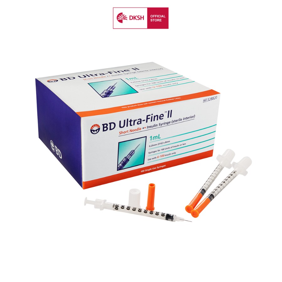 Bơm tiêm insulin  BD Ultra-Fine™ 8mm, 1cc 31G dành cho người điều trị tiểu đường, hộp 10 túi  (10 cây/túi)