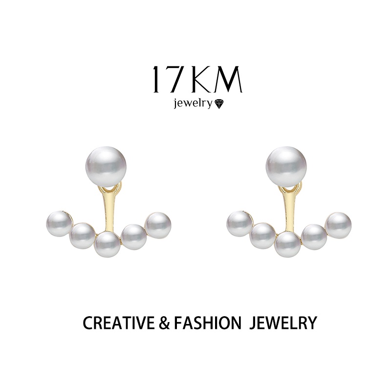 17KM Bông tai nụ màu vàng đính ngọc trai đơn giản cho nữ