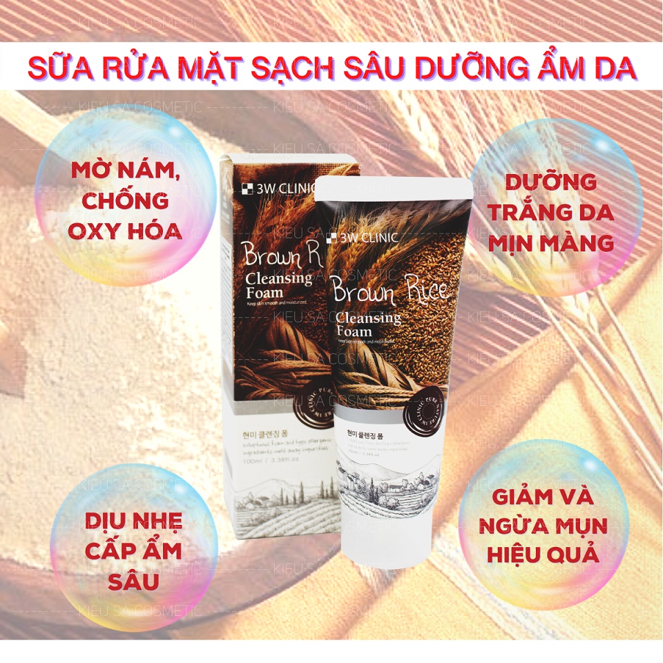 Sữa rửa mặt chiết xuất từ gạo NEW 3w Clinic Brown foam cleansing 100ml