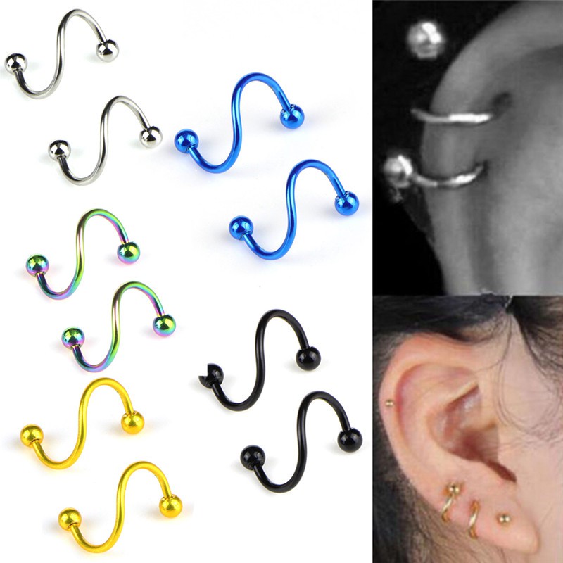 Khuyên xỏ tai/ mũi/ môi kiểu xoắn ốc bằng thép không gỉ cá tính