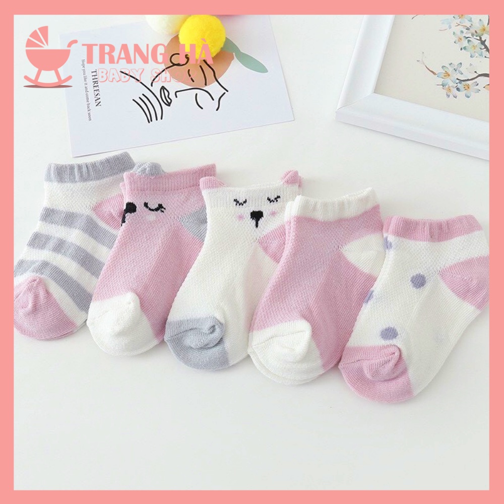 Set 5 Đôi Tất Thông Hơi Điều Hòa Cho Bé, Tất Lưới Kid's Socks Thoáng Khí Siêu Mềm Mại Cho Bé 0-12 Tháng