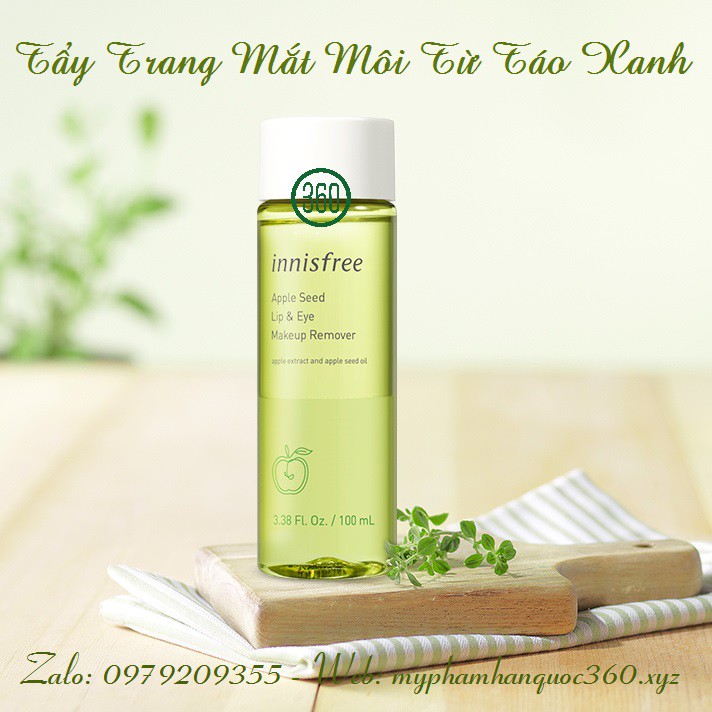 [Date 2024] Tẩy Trang Mắt Môi Táo Xanh Innisfree Apple Seed Lip &amp; Eye Makeup Remover 100ml