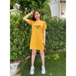 [ CỰC ĐẸP] ĐẦM SUÔNG XẺ TÀ IN CHỮ MORE JOY ĐƠN GIẢN DỄ MẶC FREESIZE DƯỚI 65KG - D14