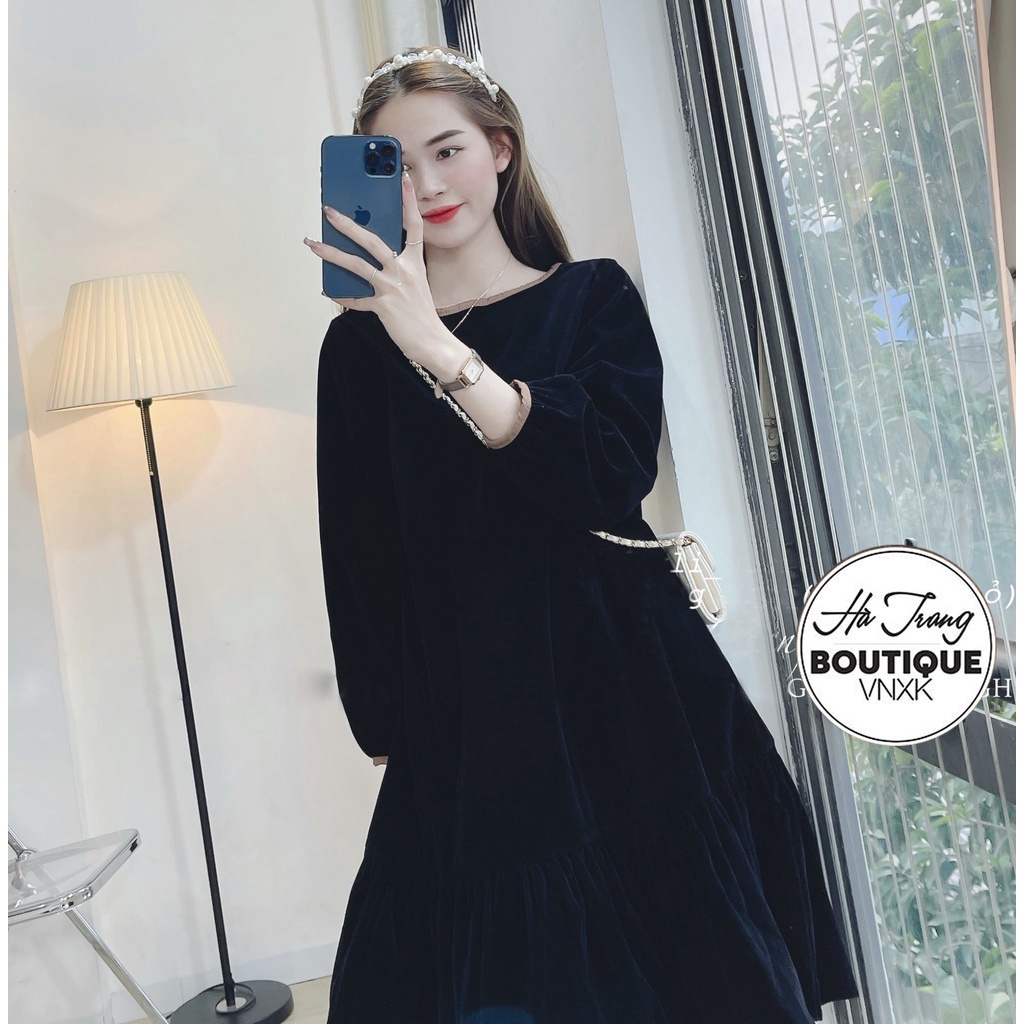 Váy nhung dáng xoè, Đầm nhung dài tay đuôi cá