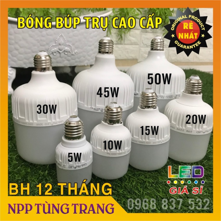 Bóng đèn led búp trụ công suất 10w, 15w, 20w, 30w, 45w, 50w, 5w giá sỉ tiết kiệm điện