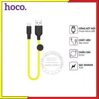 Cáp sạc nhanh Hoco X21 Plus dây silicon 2.4A, cổng kết nối Micro Usb, dài 0.25m