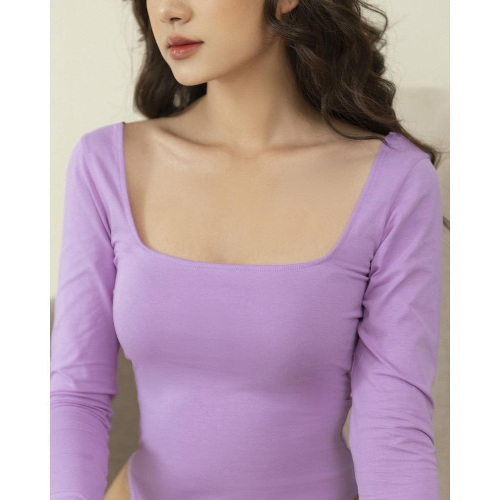 Áo bodysuit Rosie dài tay cổ vuông CECCI màu tím trendy | BigBuy360 - bigbuy360.vn
