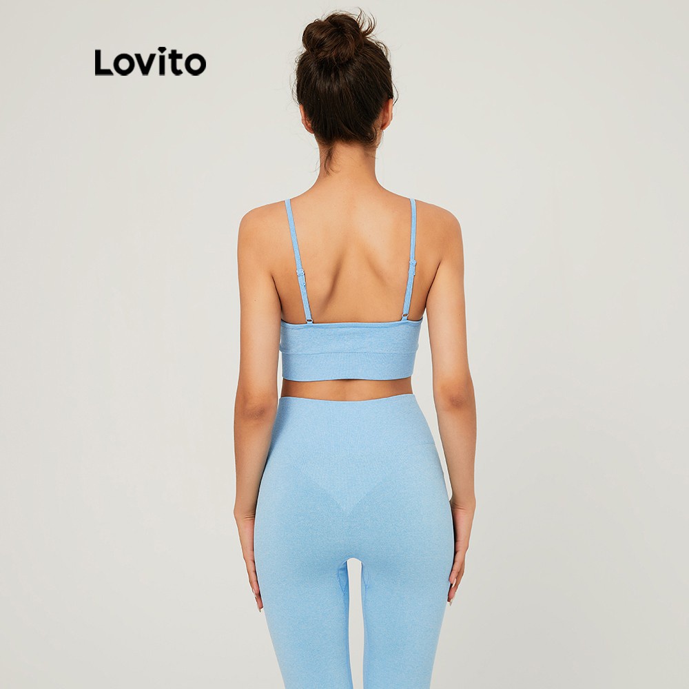 Áo ngực thể thao Lovito ôm dáng vừa vặn không gọng co giãn 4 chiều thoáng khí màu xanh dương trơn L03111