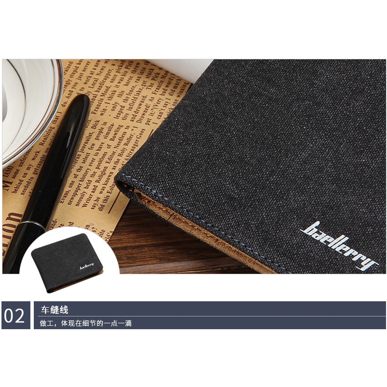 Ví Nam Da Baellerry Chính Hãng Bề Mặt Vải Canvas Cao Cấp phong cách hàn quốc,Có Ngăn Kéo Trong