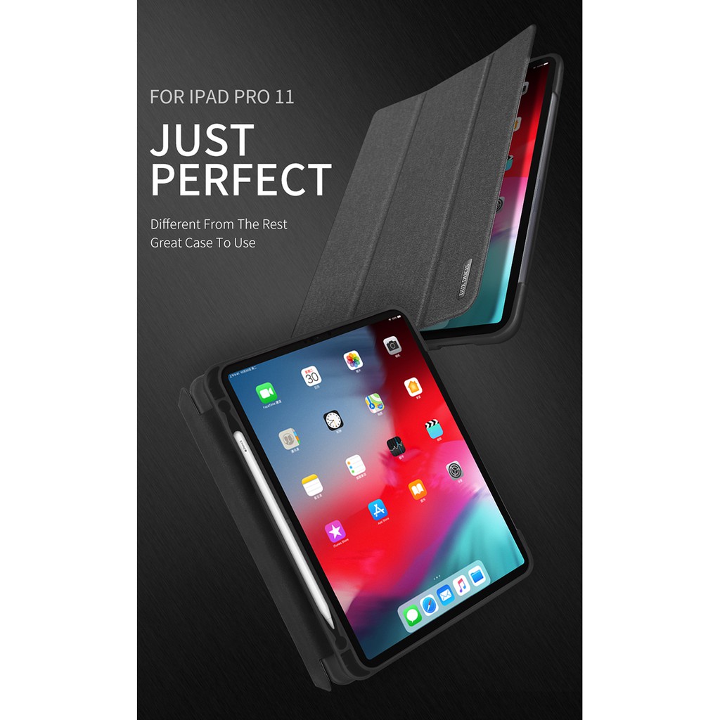 [Chính Hãng DUX DUCIS] Bao da iPad PRO 11&quot; 2018 DOMO Series Khay Dẻo Vải Jean Có Khay Bút