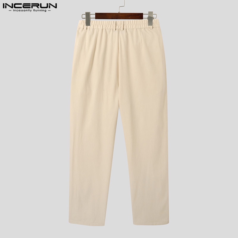 Quần tây INCERUN ống đứng dáng rộng màu trơn kiểu Hàn thanh lịch cho nam