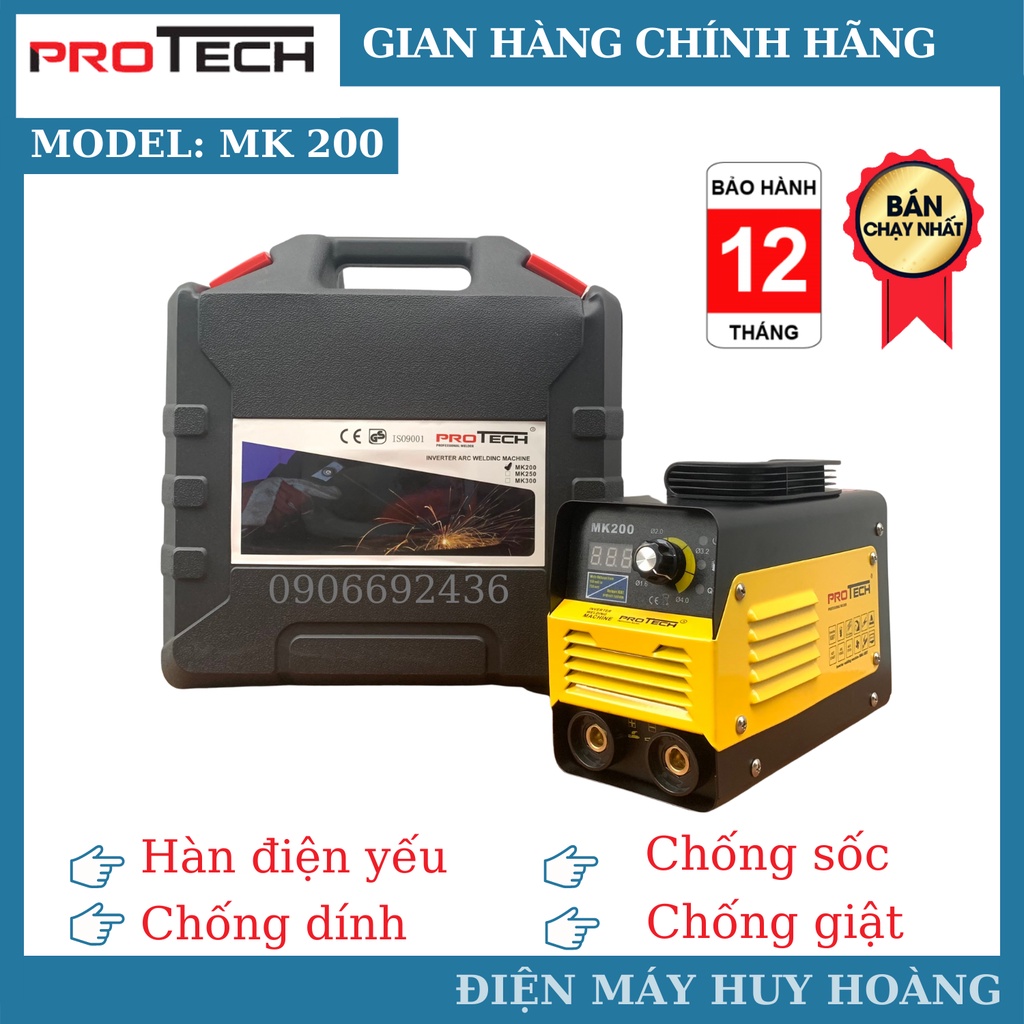 Máy hàn que Proteck MK200, máy hàn điện yếu, chống dính chống giật