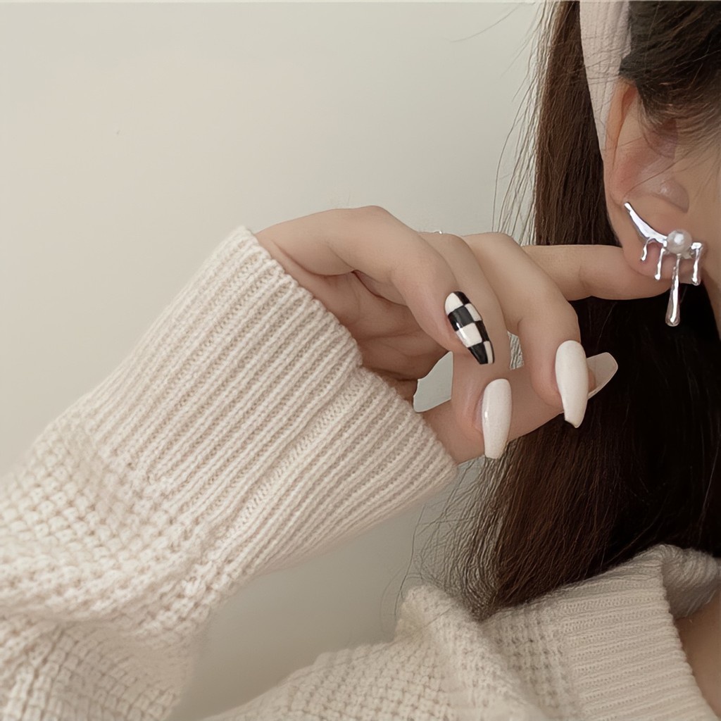 Khuyên Tai Hình Giọt Nước Đính Ngọc Trai Phong Cách hip hop Thời Trang