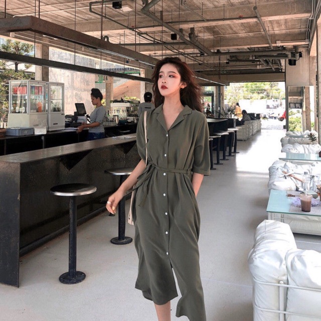 Đầm sơ mi nút trắng 3 màu