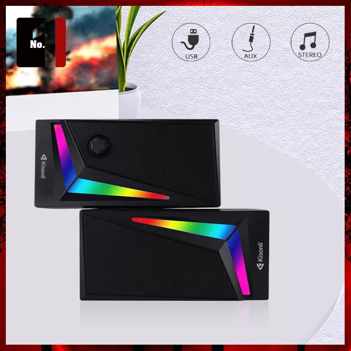 Loa Máy Tính Mini Để Bàn 2.1 Led RGB Kisonli X1 Loa Vi Tính Gaming Âm Thanh Hay Bass Lớn Có Dây Giá Rẻ