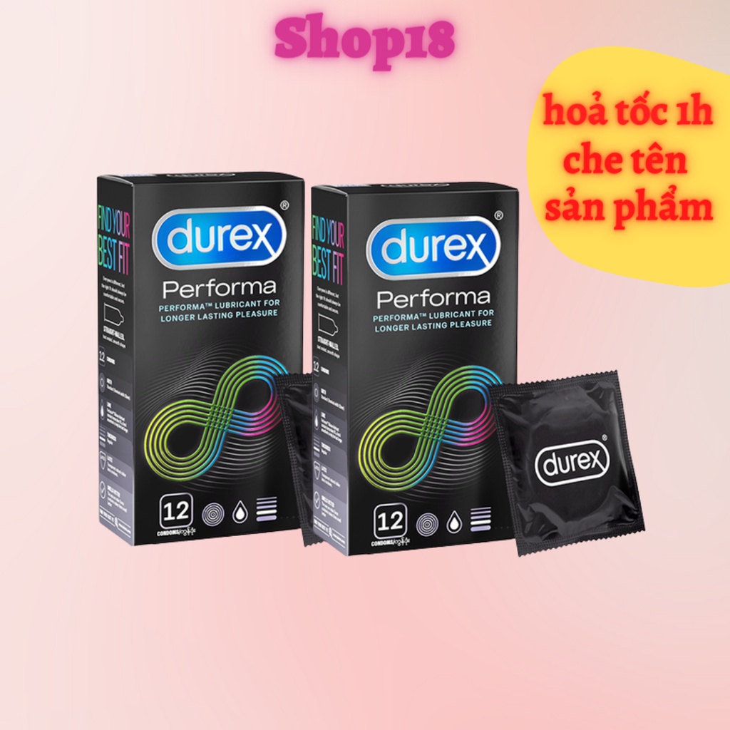 Combo 2 hộp bao cao su Durex Performa (12 bao). Bao cao su kéo dài thời gian, chống xuất tinh sớm.