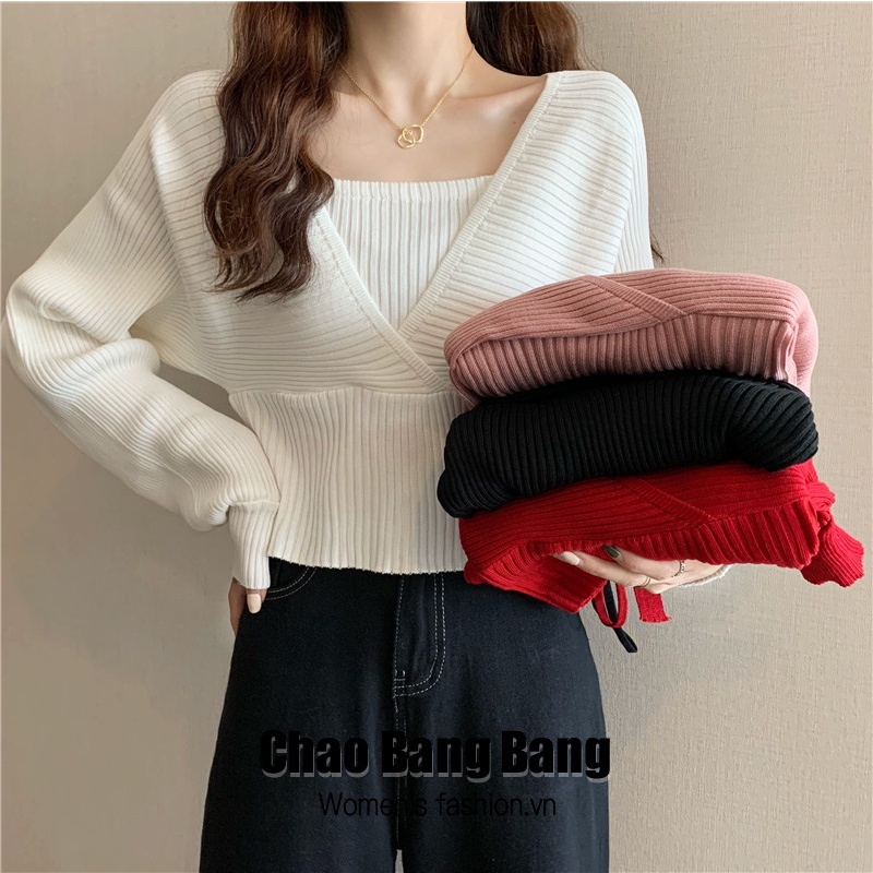 Porozi  Áo Dệt Kim Tay Dài Phồng Phong Cách Hàn Quốc Xinh Xắn Thời Trang Cho Nữ