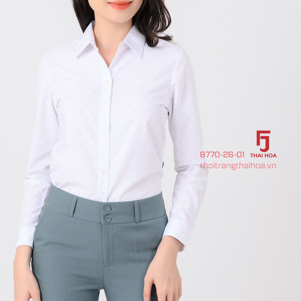 Áo sơ mi công sở nữ họa tiết hiện đại dài tay, Thời Trang Thái Hòa 8770-26-01