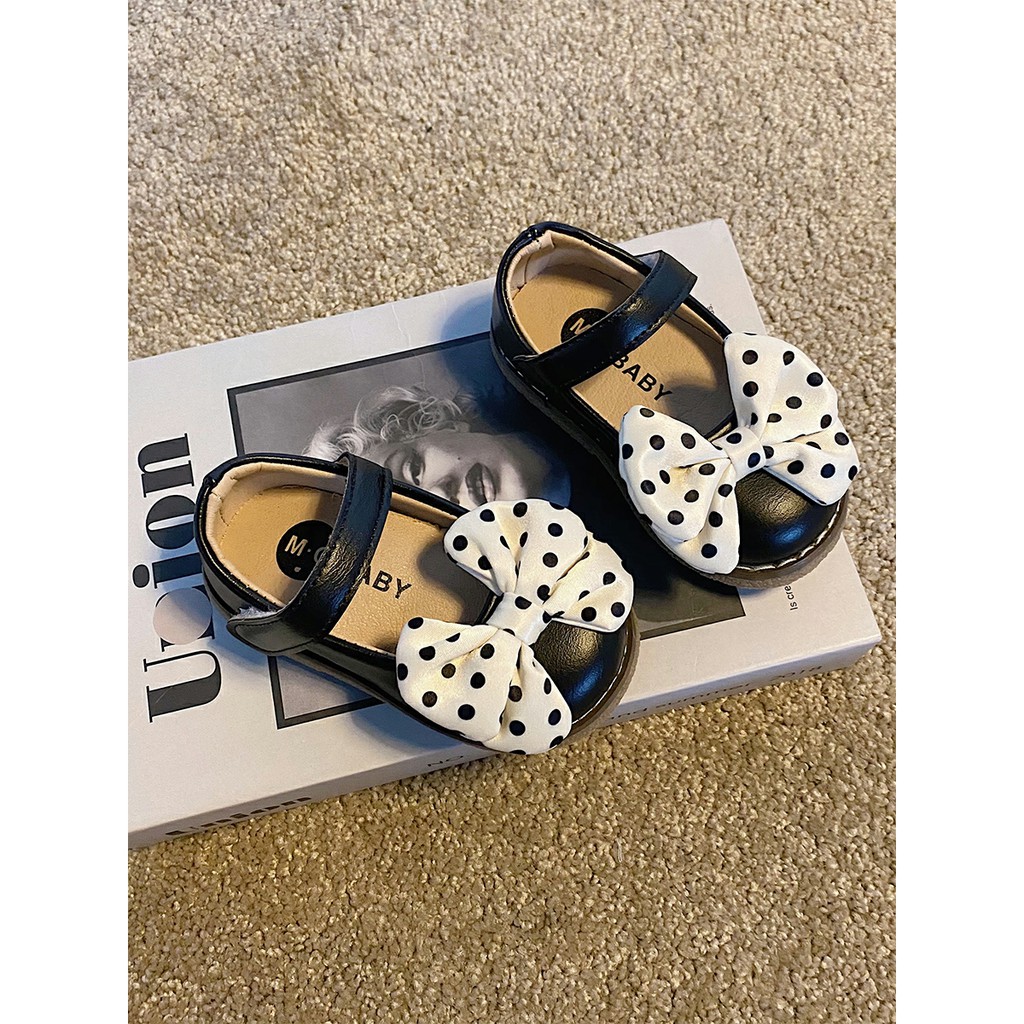 Giày Bé Gái - Giày búp bê gắn nơ da mềm phong cách Vitage Hàn Quốc có quai dán cho bé gái dễ thương M837