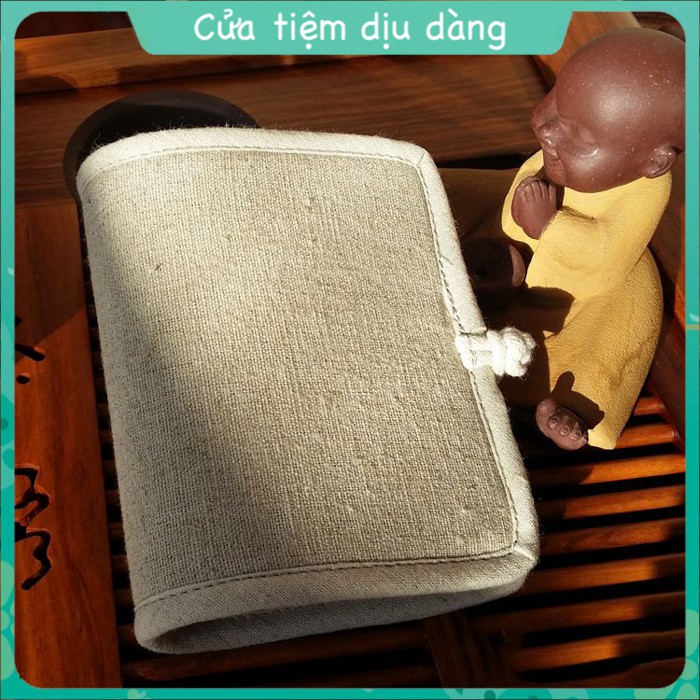 Ví thủ công vải canvas đựng thẻ phong cách tối giản không hoạ tiết cho nữ - mẫu ngắn