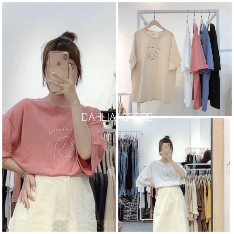 Áo Thun Girly hình vẽ Basic Nữ [FREESHIP] 🌸 Phông form rộng tay lỡ oversize suông màu ĐEN | TRẮNG | HỒNG | BE Ulzzang 🌸