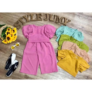 SIZE 1-7 (13-27KG) ĐỒ BỘ BÉ GÁI ÁO TAY PHỒNG CROPTOP QUẦN ỐNG RỘNG VẢI ĐŨI THUN