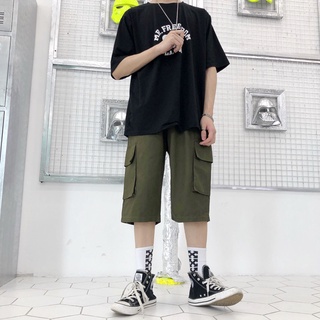 Quần Short - Pant unisex form rộng oversize street style Hàn đen xanh be có túi quần lửng nam nữ qua đầu gối