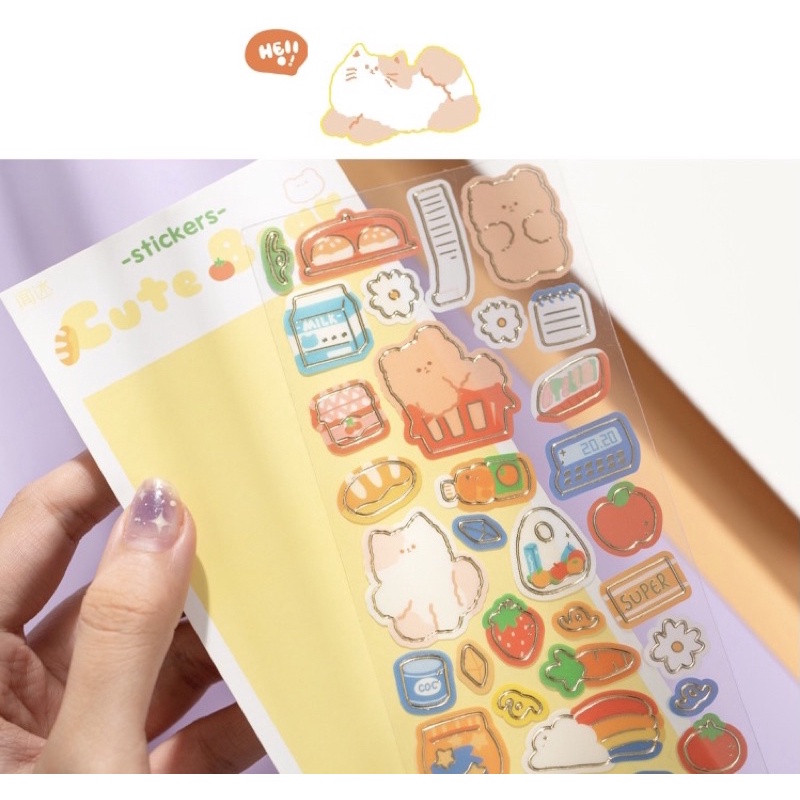 Sticker cute/ Tấm sticker hình dán Cute Bear dễ thương trang trí sổ planner bullet journal Hàn Quốc Tẻn Tẻn