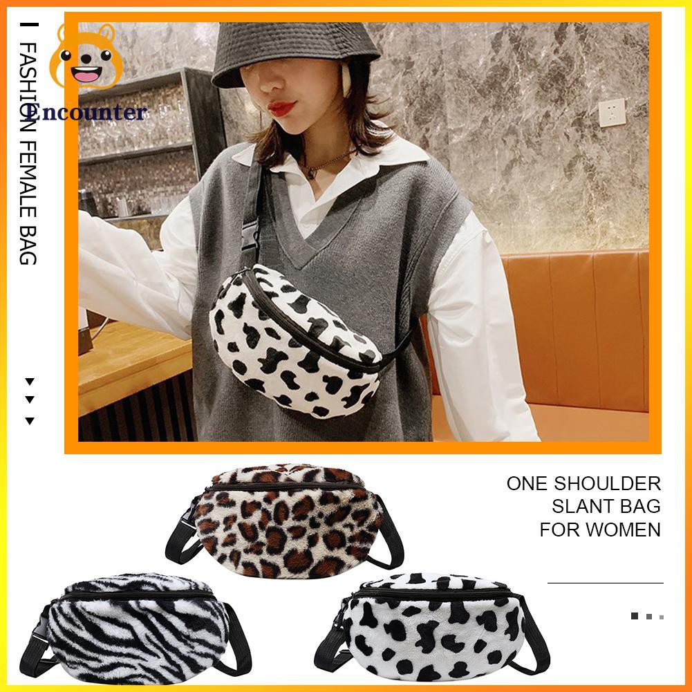 ○Encounter○ Animal Pattern Fanny Waist Pack Women Plush Shoulder Chest Crossbody Bag☆